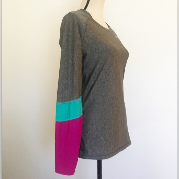 Under Armour HeatGear Gray Blue Pink Long Slv Top - Picture 3 of 8